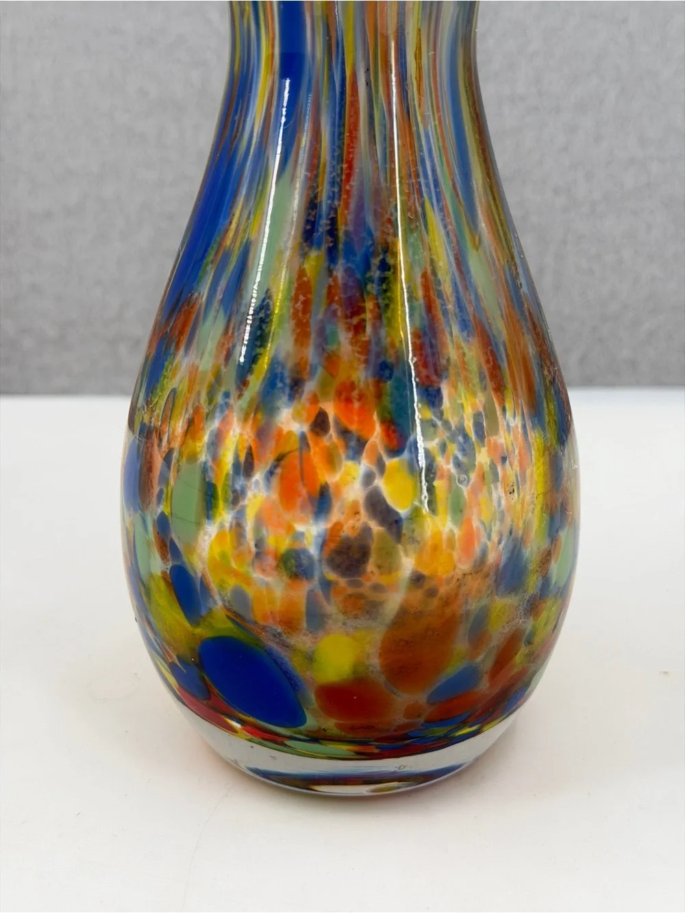 Pier 1 MultiColored Rainbow Confetti Stretch Art Glass Vase Handblown Unique 14